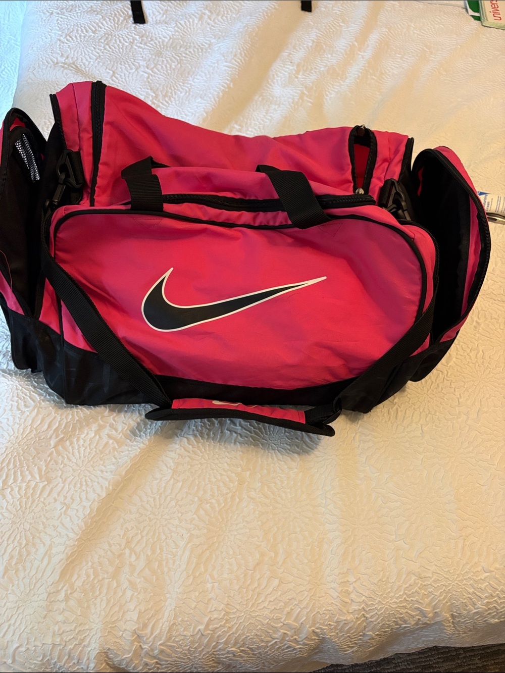 Nike Hot Pink and Black Gym Duffel with Swoosh Logo